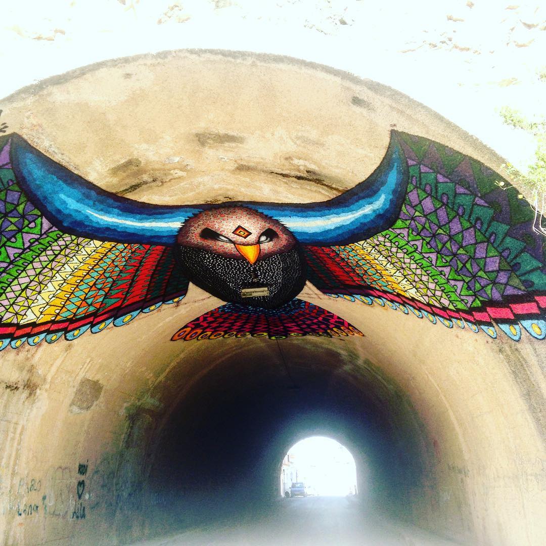 Amazing graffiti art at the tunnel ceiling at Carrer de Joan Xicó 🎨🔘 #graffiti #eagle #graffitiart #streetart #ibiza #ibizadiary #ibiza2016 #ibizagrafitti  #tunnelgraffiti #tunnel #eivissa #art #ibz #colorful #instaart #igersibiza #animals #spain, Ibiza - Eivissa