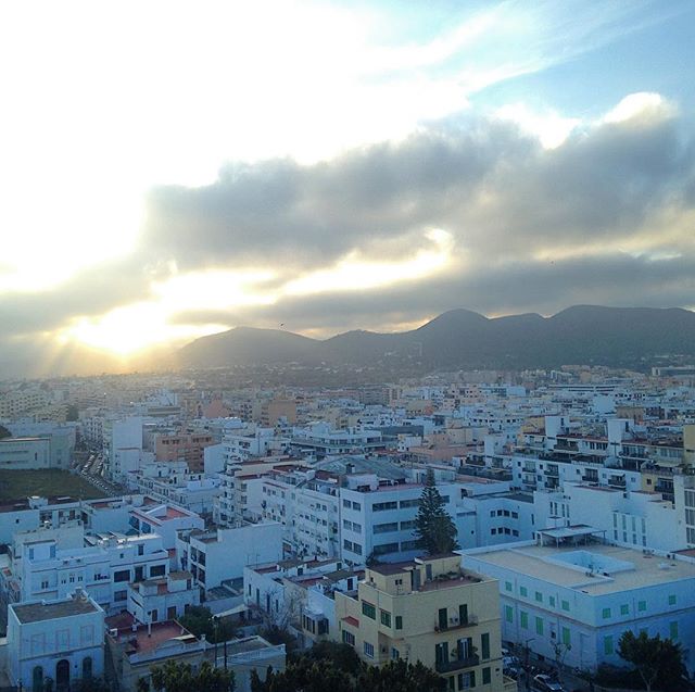 Golden evening view from Dalt Vila down to Eivissa 🌇 #sunset #ibiza #golden #eivissa #daltvila #daltvilaibiza #goldensunset #pastelshades #ibizadiary #ibiza2018 #islasbaleares #magicmoment #ibizaspring, Dalt Vila